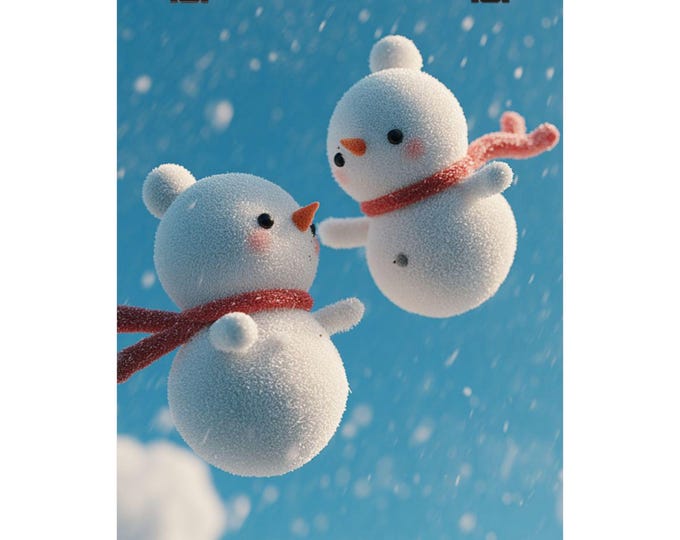 Floating Snowman Illustration Matte Vertical Poster | Winter Snowball Scene poster