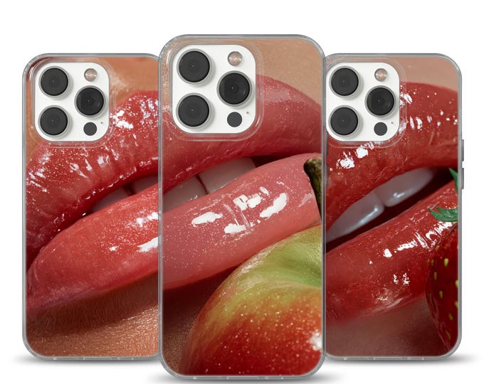 Red Lips Phone Case: Elegant Slim Gel Cover for the iPhone 12, 13, 14, 15, 16e, 17 Pro Max, 17 Air, Samsung S25 Edge, and Pixel 10, 9A