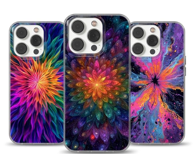 Psychedelic Floral Phone Case, Spiritual Art Cover for iPhone 14/13/12, Lightweight TPU, Sacred Geometry, Occult, Yin Yang, Abundance Design