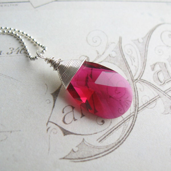 Ruby Red Swarovski Teardrop Necklace, Bridal Jewelry, Swedish Jewelry Design