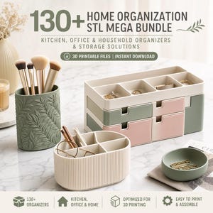 130+ Home Organization STL Bundle | Kitchen, Office, Household Organizers & Storage Solutions | 3D Printable Files image 6