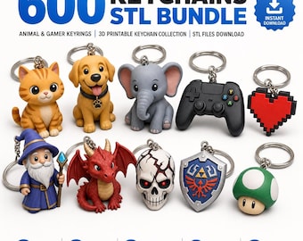 Paquete de más de 600 llaveros en formato STL / Llaveros de animales, gamers y anime (descarga digital)