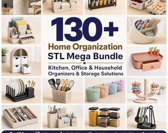 Paquete de más de 130 archivos STL para organización del hogar / Organizadores y soluciones de almacenamiento para cocina, oficina y hogar / Archivos imprimibles en 3D