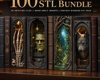 100 Bücherecke STL Bündel | 3D Druckdateien | Bücherregal Einsätze | Fantasy-Dioramen STL Pack