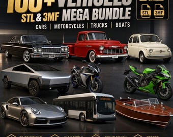 Paquete gigante de más de 100 vehículos en formato STL 3MF / Coches, motos, camiones y barcos / Modelos imprimibles en 3D / Descarga instantánea