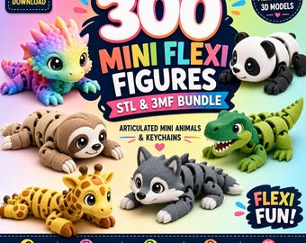 Paquete de más de 300 minifiguras flexibles en formato STL 3MF / Minianimales articulados y llaveros / Modelos 3D para imprimir en el mismo lugar