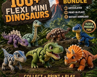 100+ Flexi Mini Dinosaurs STL & 3MF Bundle | Articulated Print-in-Place 3D Models | Instant Download