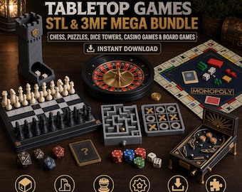 100+ Tabletop Games STL 3MF Mega Bundle | Chess, Puzzles, Dice Towers, Casino & Board Games | Instant Download