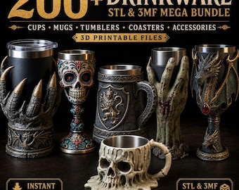 Paquete gigante de más de 200 archivos STL 3MF para vasos y tazas / Tazas, vasos, posavasos y accesorios / Archivos imprimibles en 3D
