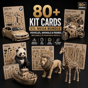 80+ Kit Cards STL Mega Bundle | Vehicles, Animals & Figures | Buildable 3D Printable Models