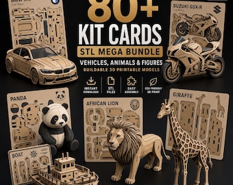 Paquete Mega de Más de 80 Tarjetas de Kits STL / Vehículos, Animales y Figuras / Modelos Imprimibles en 3D para Construir