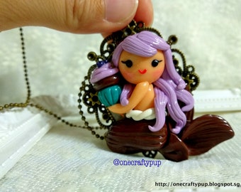 Blueberry Cupcake Mermaid Cameo Necklace