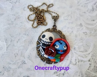 Chibi Jack and Sally Cameo Necklace