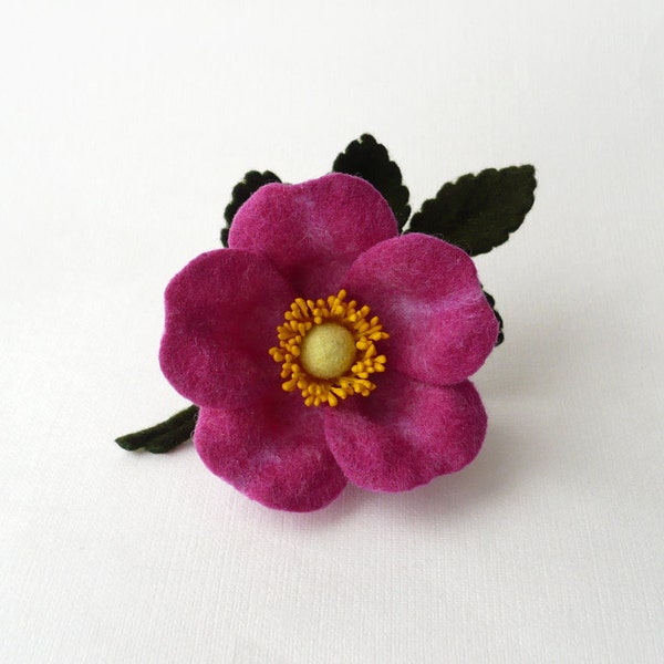 Felt flower brooch boutonniere fuchsia dog-rose, wild rose, ready to ship