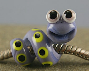 Snake worm glass charm bead lampwork big hole bead BHB bead , charm bracelet ,european bracelet , jewelry animal bead glass dread bead