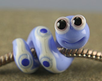 Snake worm glass charm bead lampwork big hole bead BHB bead , charm bracelet ,european bracelet , jewelry animal bead glass dread bead