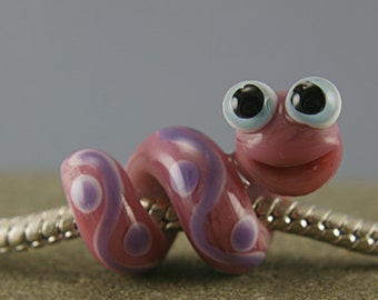 Snake worm glass charm bead lampwork big hole bead BHB bead , charm bracelet ,european bracelet , jewelry animal bead glass dread bead
