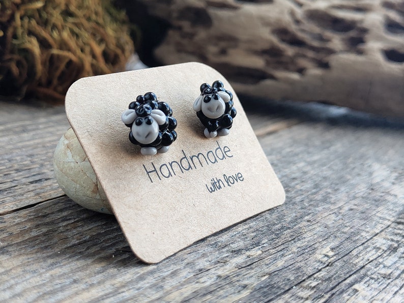 Sheep earrings Lamb post earrings / glass black sheep jewelry Etsy
