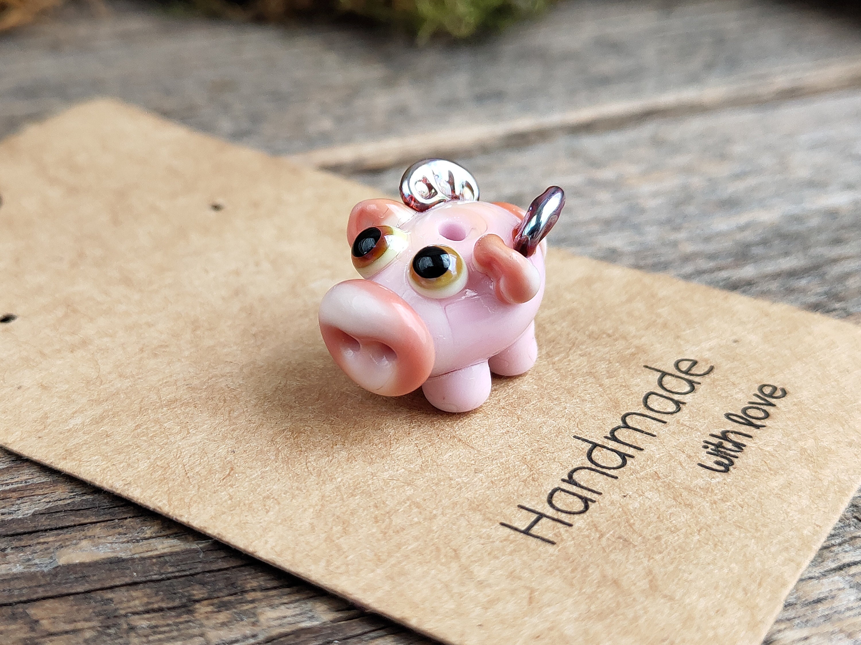 Pig figurine flying Pig earrings Tiny glass miniature Mini | Etsy