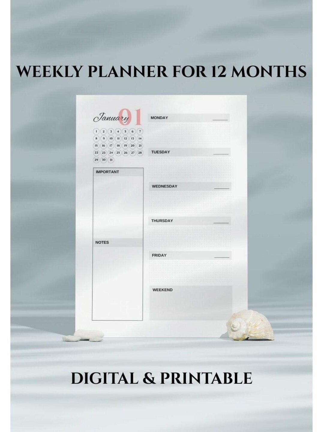 Printable Weekly Planner – Undated 12-month Layout (A4 & US Letter) - Etsy