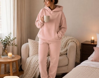 Women's Oversized Hoodie Jogger Set, Plush Fleece Loungewear, Cozy Winter Tracksuit, Gift For Her