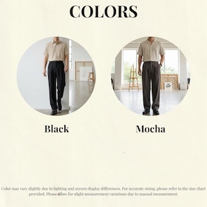 Minimalist wide leg trousers for men in black and mocha high waist relaxed fit design