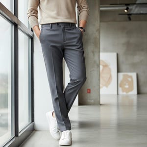 Men's Slim Fit Dress Pants – Smart Casual Tailored Trousers, Cropped Ankle Pants, Modern Office Wear, Business Casual Men's Pants