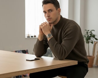 Men’s Ribbed Half Turtleneck Sweater – Minimalist Knit Pullover,Warm Acrylic Knit, Mens Sweater, Casual Modern Men’s Fashion