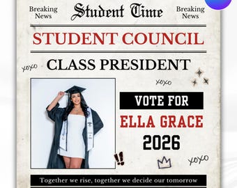 Studentenvertretungs-Kampagnen-Zeitungsvorlage, Schulwahl-Flyer, bearbeitbare Canva-Zeitung, Digital Rat-Flyer, Schulwahlplakat