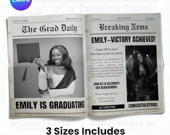Graduation Newspaper Template, Graduation Newspaper, Printable Large Newspaper Editable Canva Template, Newspaper Graduation Announcement