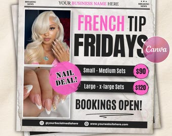 French Tip Sale Flyer. Nail Tech French Tips Special, Nail Tech Template, French Tip Specials, Instagram Flyer Deals, DIY Canva