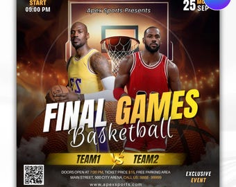 Basketball Event Flyer Template, Final Games Flyer, Game Day Flyer, Basketball Game Flyer, Sports Flyer, Canva Editable