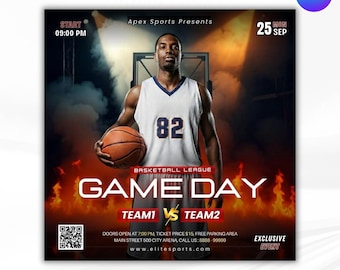 Animated Basketball Flyer Template, Match Day Flyer, Sports Party Invitation, Animated Basketball Event Flyer, Digital Download Editable