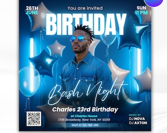 Herren Geburtstag Flyer, Geburtstagsfeier Flyer, Geburtstagskind, Event Flyer, Club Flyer, Geburtstagsparty, Cancer Birthday Flyer, Canva Vorlage