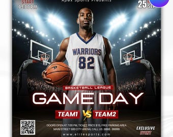 Game Day Basketball Flyer Template, Match Day Flyer, Sports Flyer, Basketball Party Flyer, Basketball Game Poster, Canva Editable