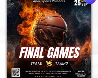 Basketball Event Flyer Template, Final Games Flyer, Game Day Flyer, Basketball Game Flyer, Sports Flyer, Canva Editable
