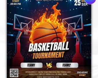 Basketball Tournament Flyer, Match Day Basketball Flyer, Sports Flyer, Basketball Event Flyer Template, Canva Editable For Game Day