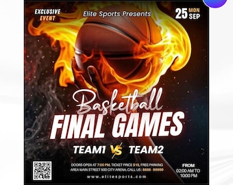 Animated Basketball Flyer Template, Match Day Flyer, Sports Party Invitation, Animated Basketball Event Flyer, Digital Download Editable