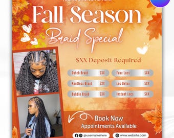 Fall Braid Special Flyer, Fall Braid Sale Flyer, Braid Flyer, November Braid Flyer, Thanksgiving Braid special, Fall Booking Flyer, EDITABLE