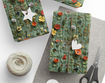Papel de regalo con motivos florales 3D, Papel de regalo 3D, Papel de regalo, Papel de regalo, Papel de regalo floral, Ecológico
