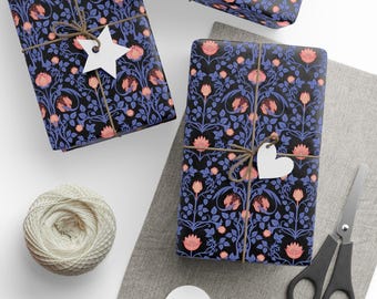 Papel de regalo William Morris, papel de regalo estilo cottagecore, estampado toile azul, diseño botánico, ideal para fiestas y cumpleaños, acabado mate o brillante