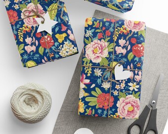 Papel de regalo con flores azules, papel de regalo Shabby Chic, papel de regalo Toile, papel de regalo con flores, papel de regalo ecológico decorativo de estilo victoriano.