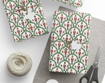 Papel de regalo de cascanueces, papel de regalo festivo, ecológico, colores vibrantes, patrón elegante, perfecto para regalos y celebraciones navideñas.