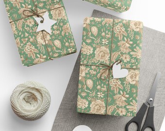Papel de regalo Toile de Jouy, papel de regalo botánico vintage, papel con estampado floral, papel de regalo navideño, diseño shabby chic, ecológico