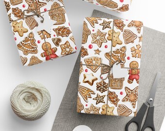 Papel de regalo navideño, papel de regalo de galletas de jengibre, papel de regalo navideño, diseño vintage, ecológico, galletas navideñas, embalaje de regalo