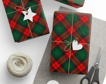 Papel de regalo a cuadros rojos y verdes, papel de regalo rústico para Navidad, papel de regalo navideño a cuadros, papel de regalo ecológico de temporada, rollo de papel de regalo.