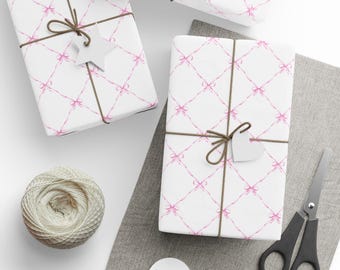 Pink Bows Wrapping Paper, Shabby Chic Gift Wrap, Feminine Gift Paper, Coquette Bows, Eco-Friendly, Elegant Birthday & Wedding Gift Wrap