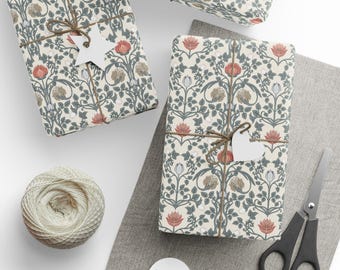 Papel de regalo William Morris, papel de regalo estilo cottagecore, toile verde, diseño botánico, papel de regalo para fiestas y cumpleaños, acabado mate o brillante.
