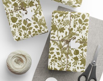 Papel de regalo botánico vintage, papel de regalo floral Toile de Jouy, papel de regalo navideño estilo cottagecore, estampado ecológico y elegante.