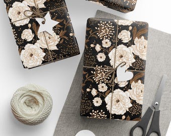 Papel de regalo floral chinoiserie vintage / Lujoso papel de regalo botánico para cumpleaños, bodas y festividades / Diseño ecológico de tela